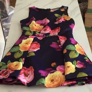 Forever 21 NAVY and PINK FLORAL fit and flare MINI DRESS, XS